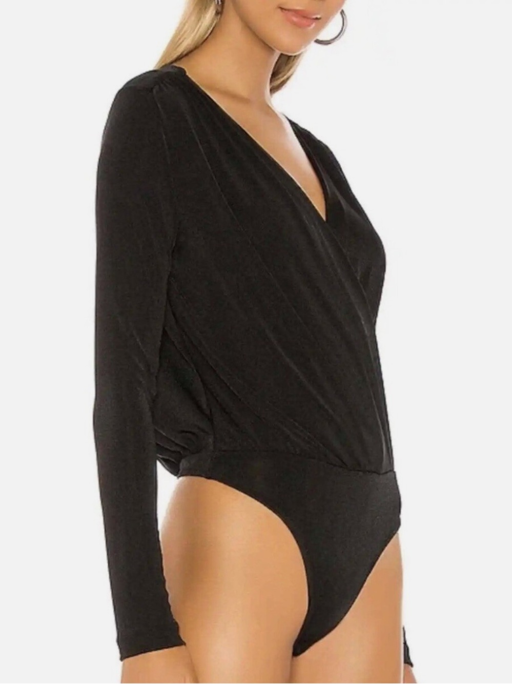 Free People Intimately Black Long Sleeve Turnt Crossover Bodysuit Size Medium